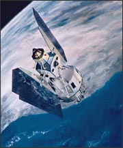 Artist's conception of Landsat 2 satellite in orbit.