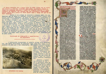 Left: a report page from the first flight across the South Atlantic Ocean in 1922, accepted into the Memory of the World Register in 2011. Right: a page of the Gutenberg Bible, accepted into the register in 2001.
