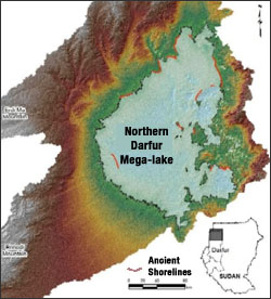 A map showing where the ancient Northern Darfur Mega-lake once existed. 