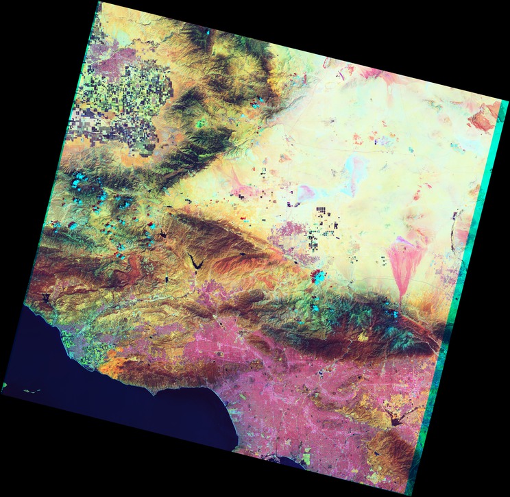 False color Landsat 8 image of Los Angeles