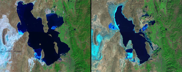 The Great Salt Lake shrank between 1985 and 2010