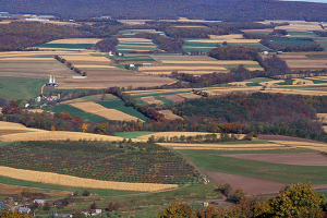 A patchwork quilt of forest, farmland, and other land in the Mahantango Creek Watershed near Klingerstown, Pennsylvania