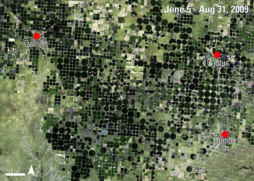 2009 WELD seasonal product: center-pivot plots in northern Texas