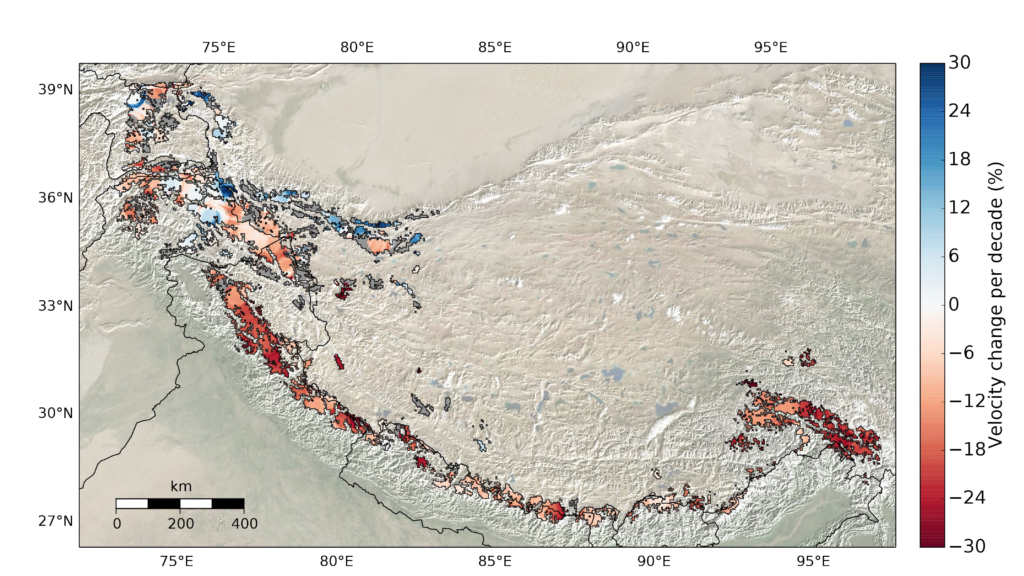 glacier surface velocity trends