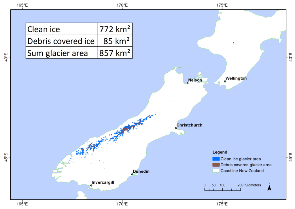 glacier inventory map of New Zealand