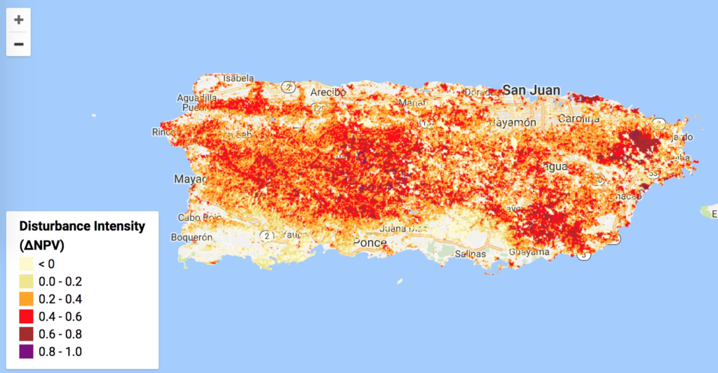 map of forest damage on Puerto Rico