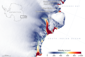 A group of four glaciers in an area of East Antarctica called Vincennes Bay, west of the massive Totten Glacier