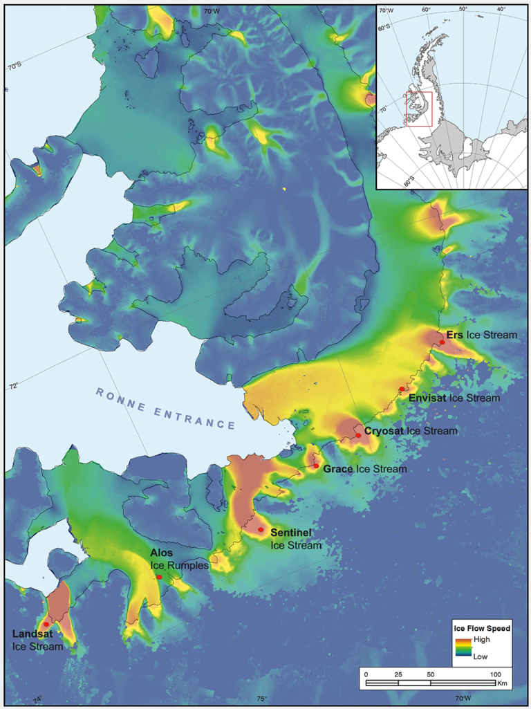 Landsat Ice Stream is found at the southern end of the Antarctic Peninsula