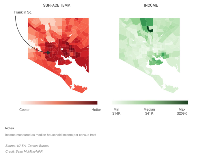 baltimore maps, heat and income
