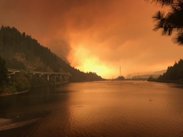 The Eagle Creek fire at the edge of the Columbia River on Sept. 5, 2017