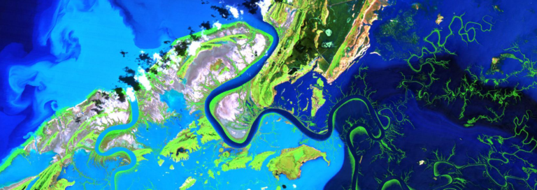 A false color Landsat image showing a small portion of Australia's Gulf of Carpentaria