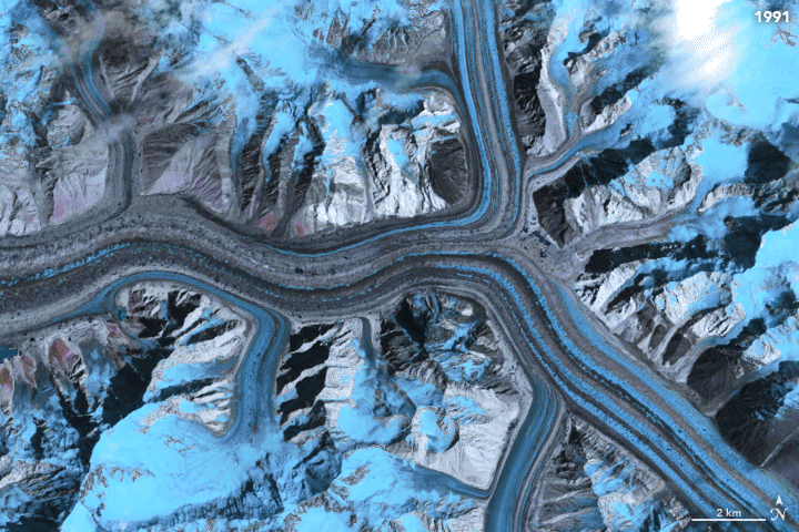 Time series Landsat data of glacier flow