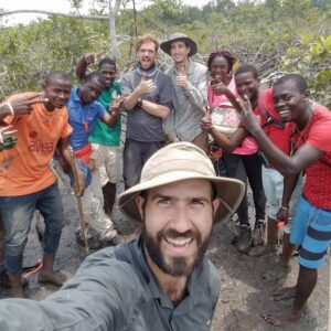 Dr. Lagomasino (front, in hat) and students from Omar Bongo University