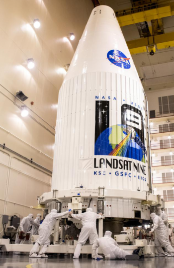 The Landsat 9 observatory was encapsulated in its rocket fairing