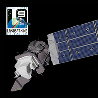 Landsat 9 satellite and logo background