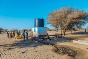 Line at groundwater pump station in Turkana