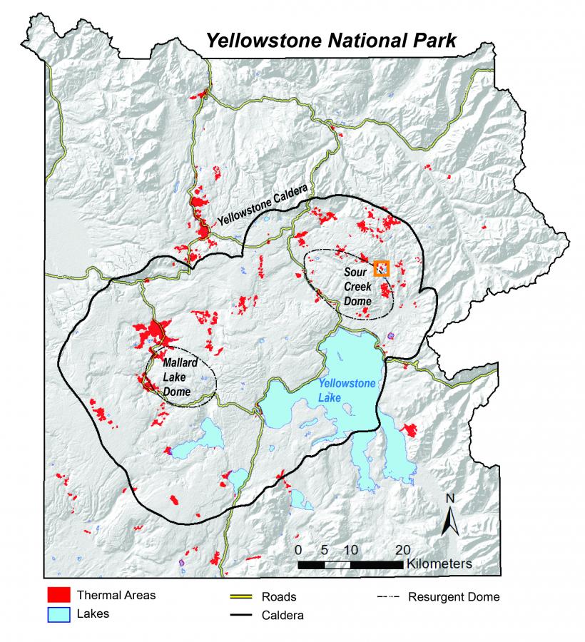 Map of thermal areas in Yellowstone National Park