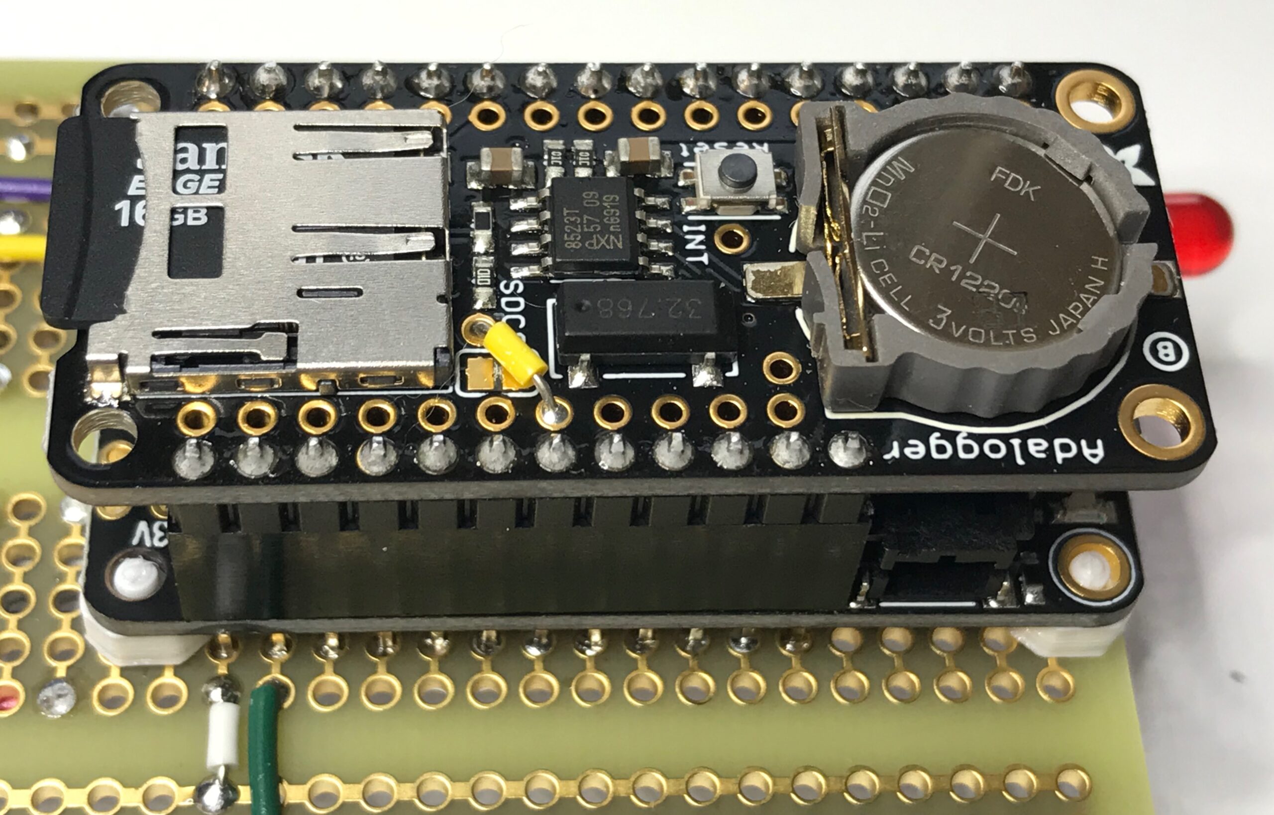 add coin battery and micro SD card to adalogger