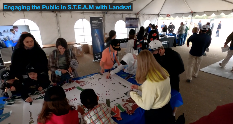 Still from STEAM video: sticker art activity at Landsat 9 launch