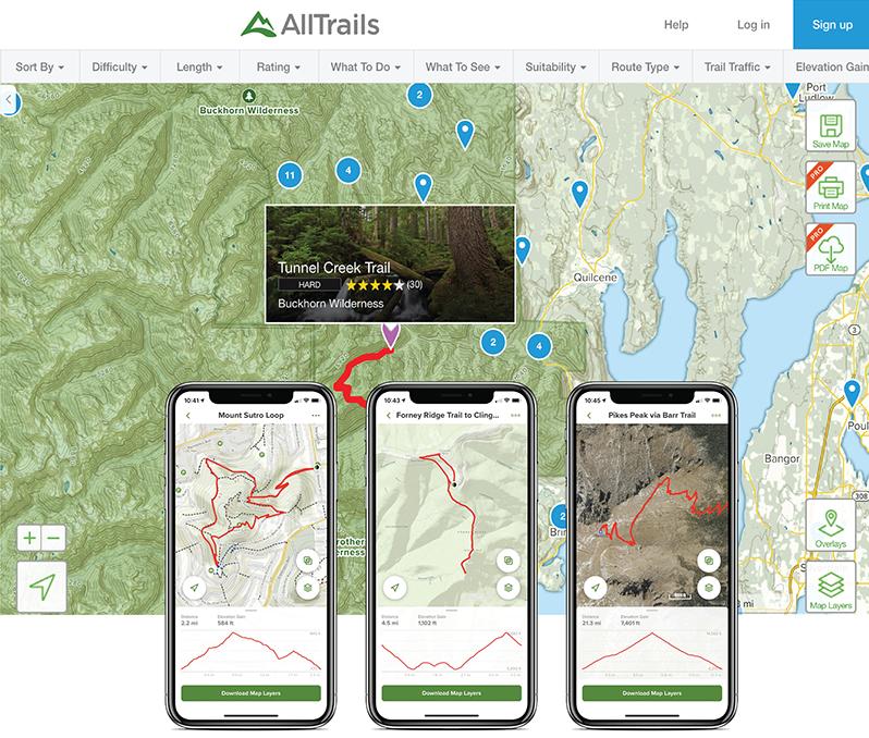 AllTrails, hiking and biking trail app