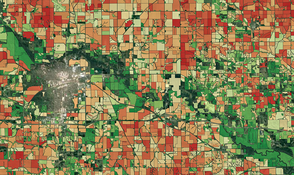 Map of aggregated soil carbon for fields around Marshaltown, Iowa