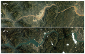 Thumbnail of Three Gorges dam in 1999 (before dam) and 2010