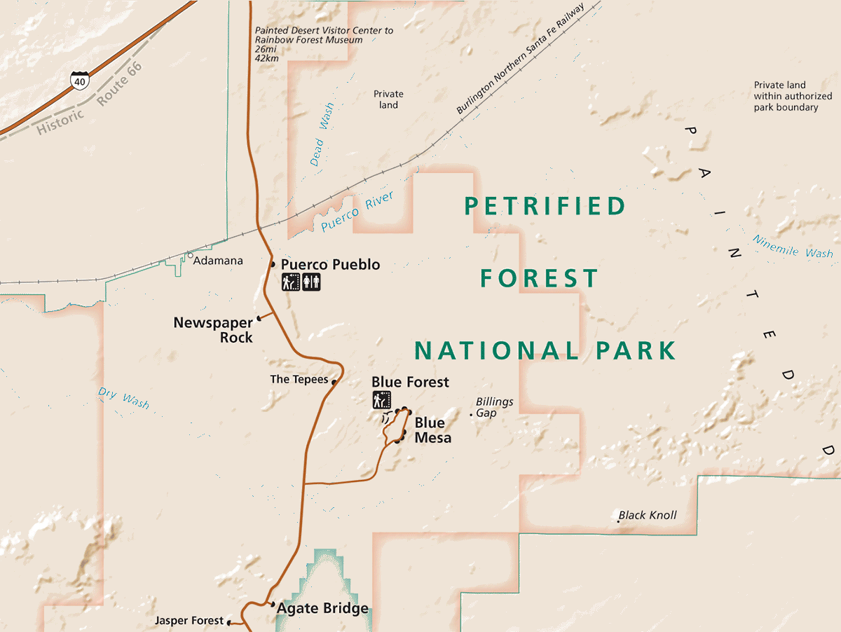 Map of Petrified Forest, Arizona.
