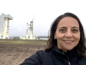 Julia Barsi at the Landsat 9 launch pad