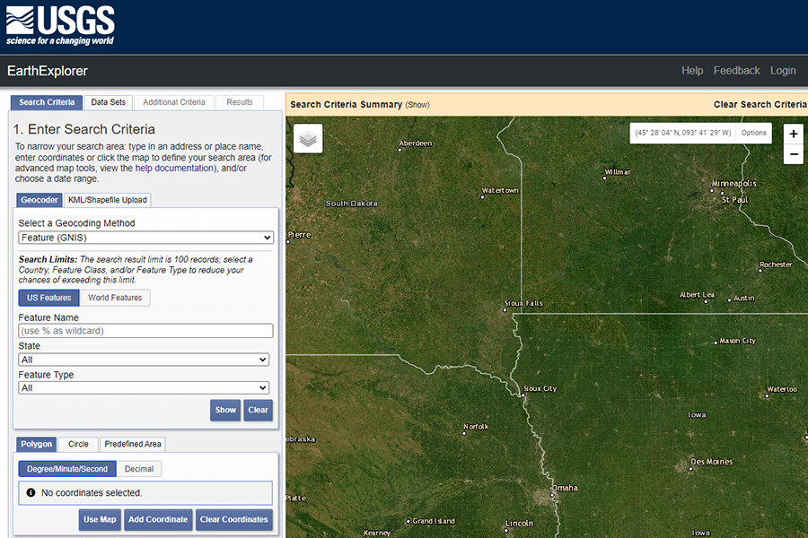 Thumbnail image of USGS EarthExplorer web application