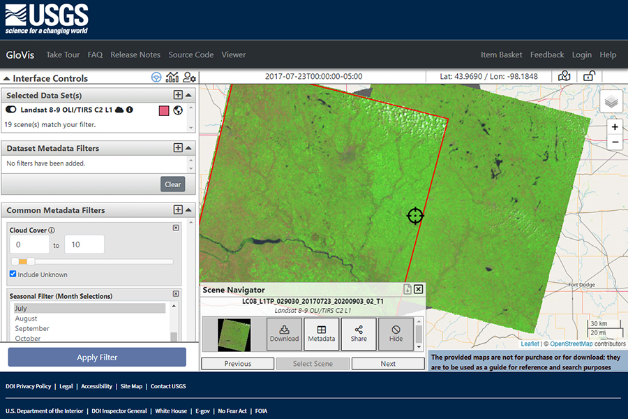 Thumbnail image of USGS GloVis web application
