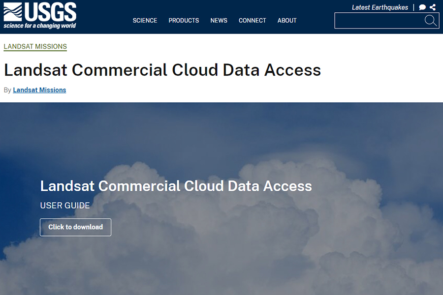 Thumbnail image of USGS commercial cloud access webpage