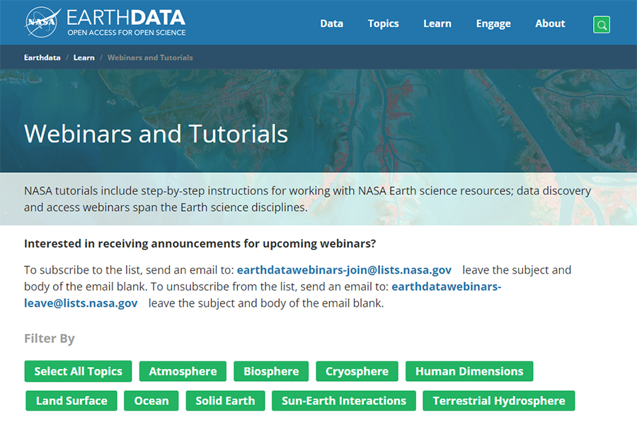Thumbnail image of Earthdata Webinars and Tutorials webpage