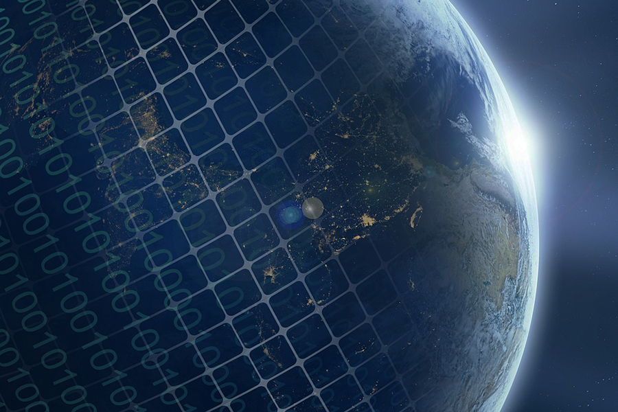 Thumbnail image of the Earth with a grid and binary code