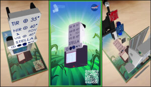 An image of the STELLA augmented reality (AR) promotional card with screenshots of the AR filter images.