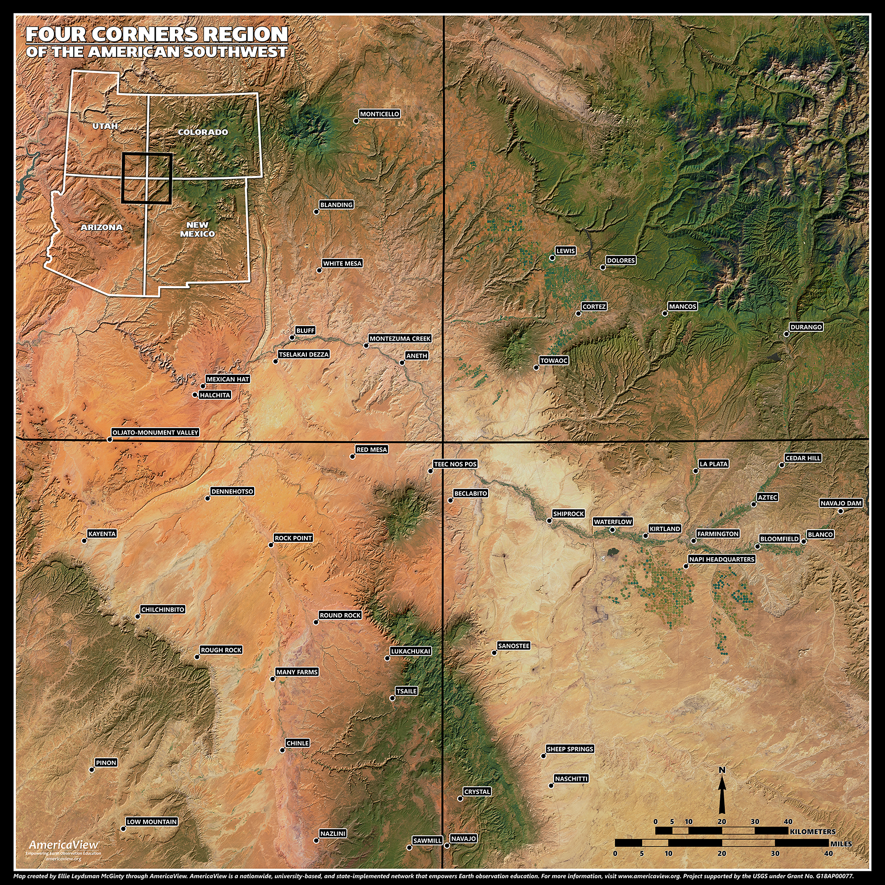 Landsat mosaic of the Four Corners region of the American Southwest.
