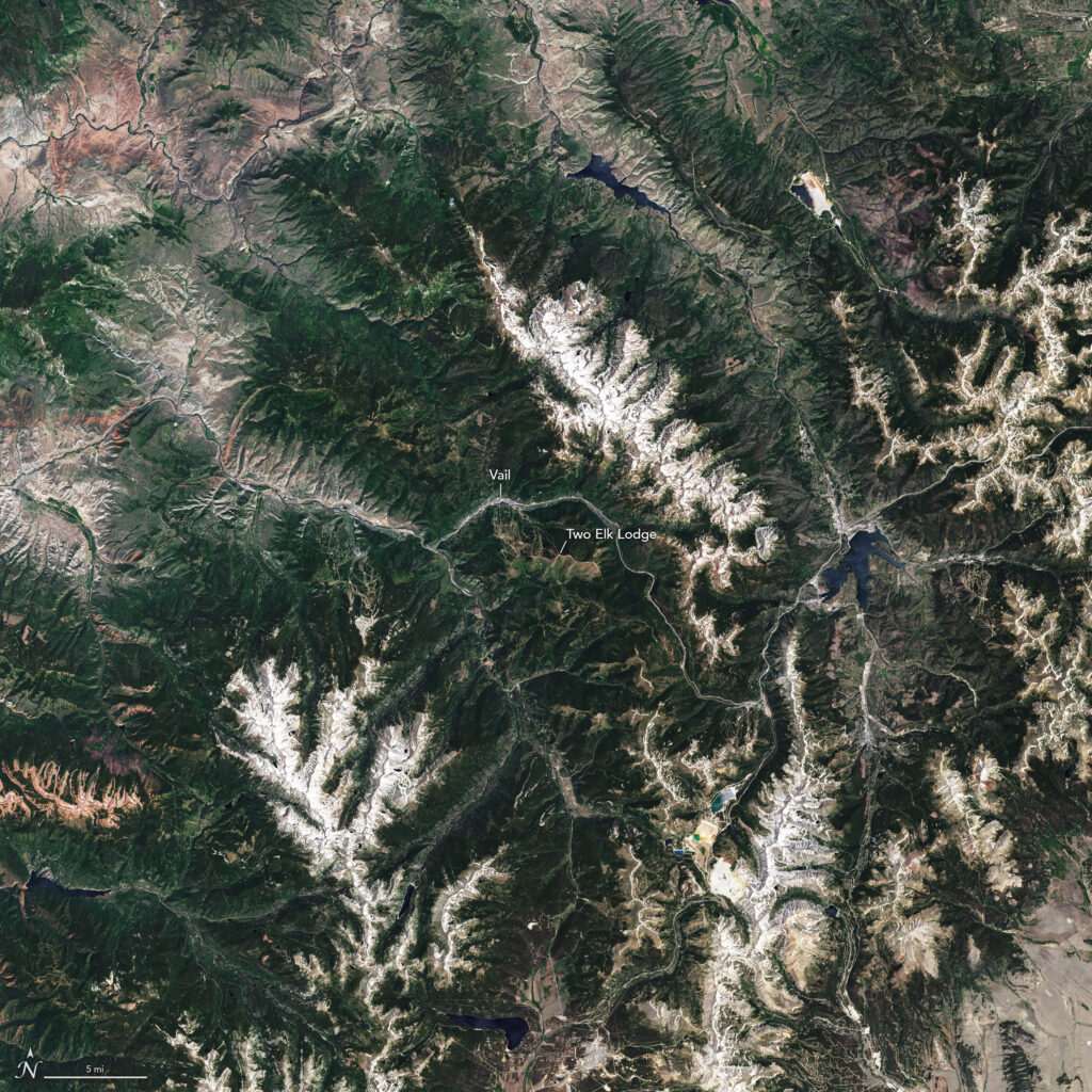 Natural-color Landsat image of Vail, Colorado acquired in 2023.