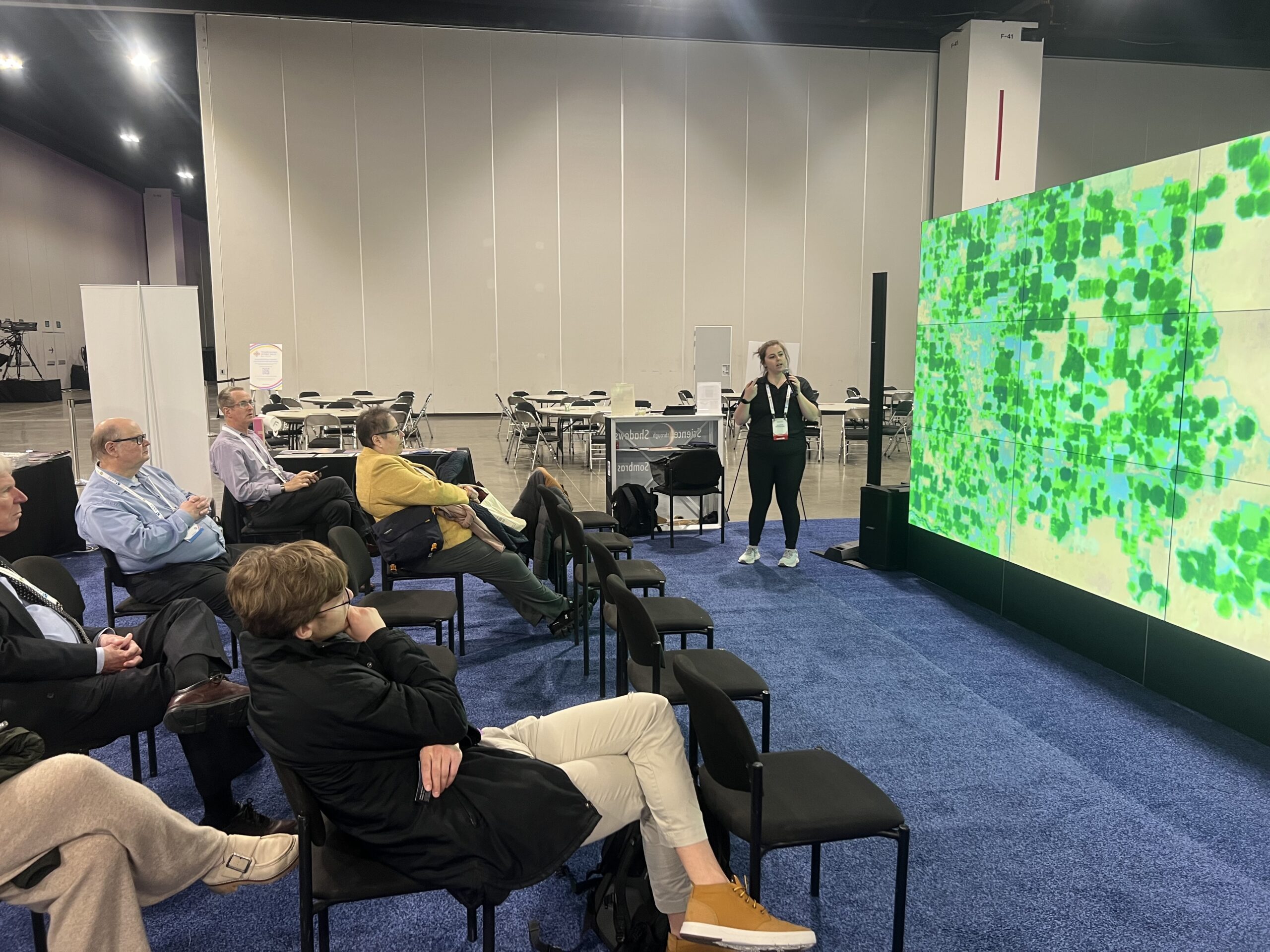 Allison Nussbaum gives a Hyperwall talk about Landsat’s free-and-open data policy and how it paved the way for data products including vegetation indices and evapotranspiration.