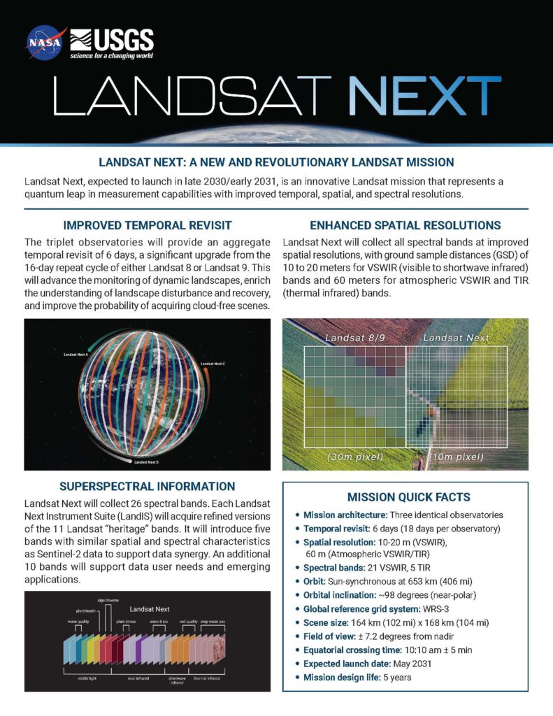 The front of the Landsat Next one-pager