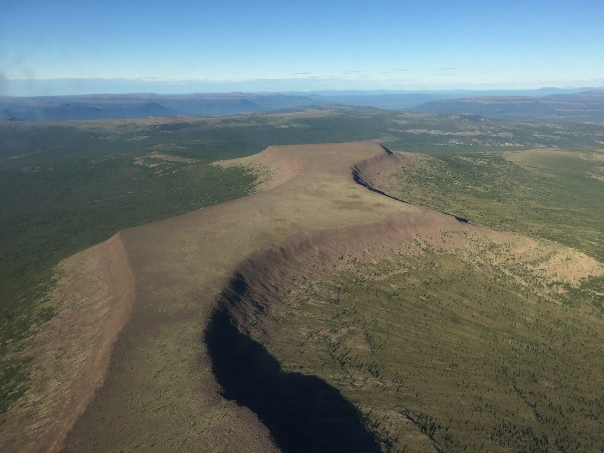 Aerial view of the Siberian Traps, a large region of volcanic rock. Image courtesy of Chris Neigh.