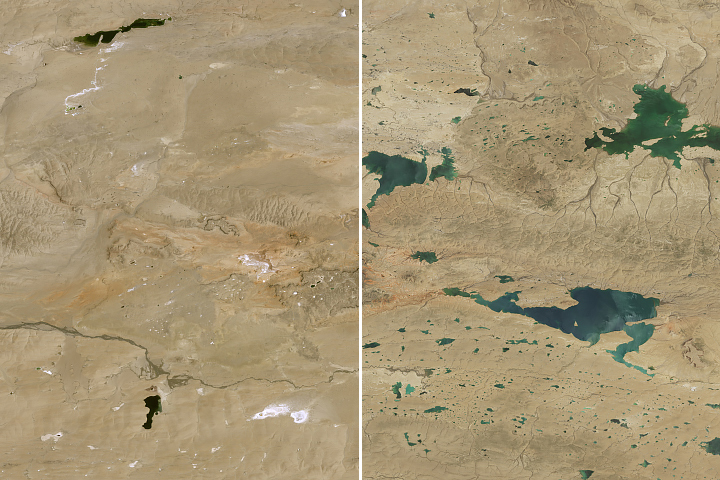 A Proliferation of Lakes on the Tibetan Plateau Satellites have documented lakes on the “roof of the world” becoming larger and more numerous over the past three decades.