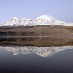 photo of snowy mountains reflected in water